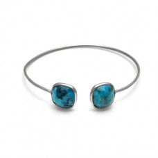 Natural Turquoise Cushion Gemstone Bezel Bracelet 